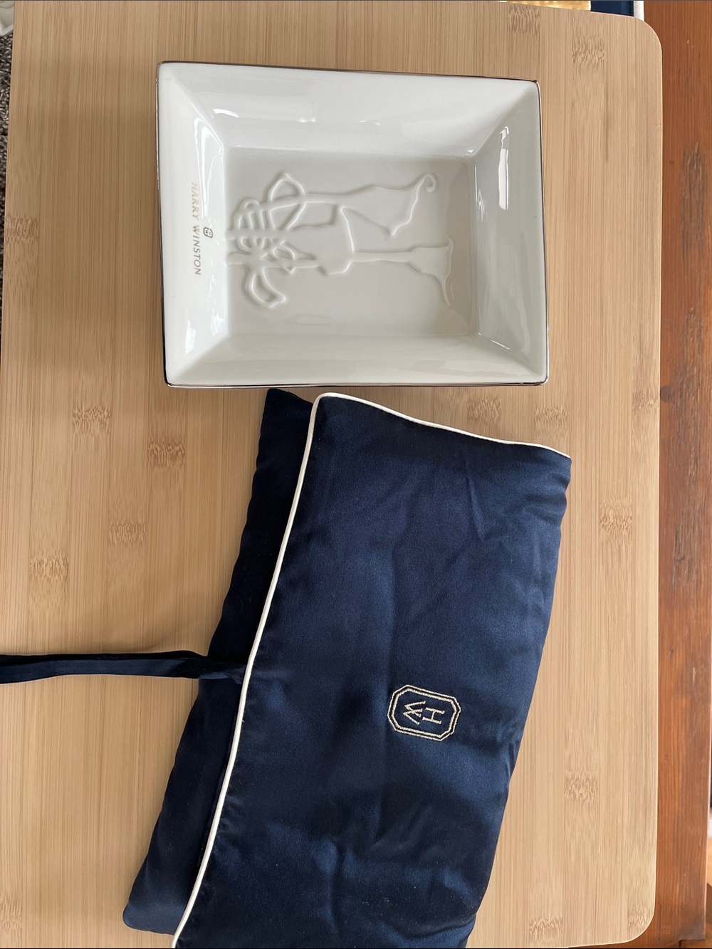 Harry Winston floral White Ceramic Tray and silk storage pouch